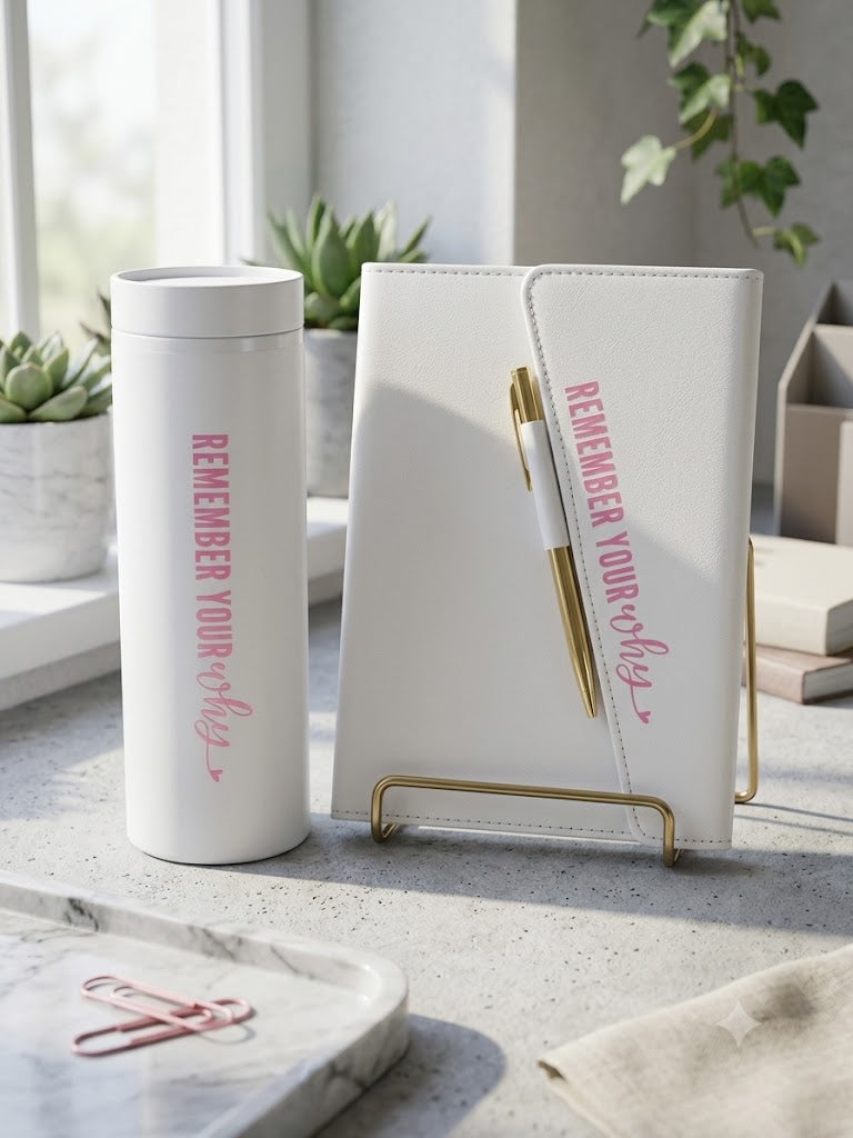 J-Spice: White Journal/Tumbler Combo "Remember Your Why"