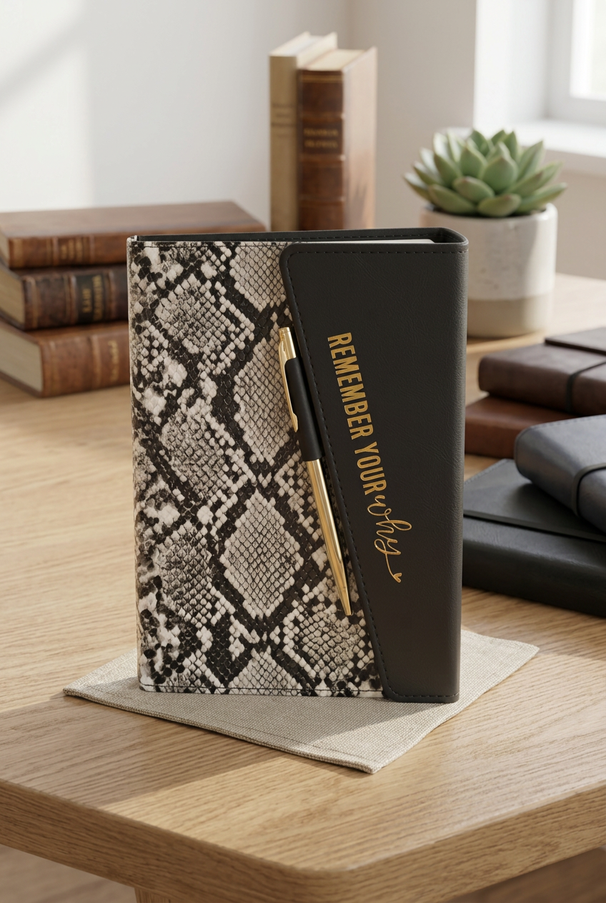 J-Spice: Black and White Snakeskin Print Journal "Remember Your Why"